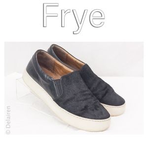 Frye Lena Black Calf Hair Slip On Loafers Sz 7